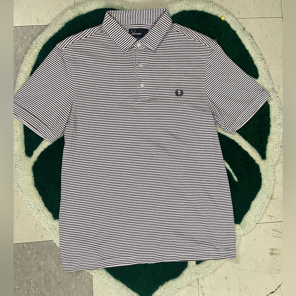 Fred Perry Navy and White Striped Polo